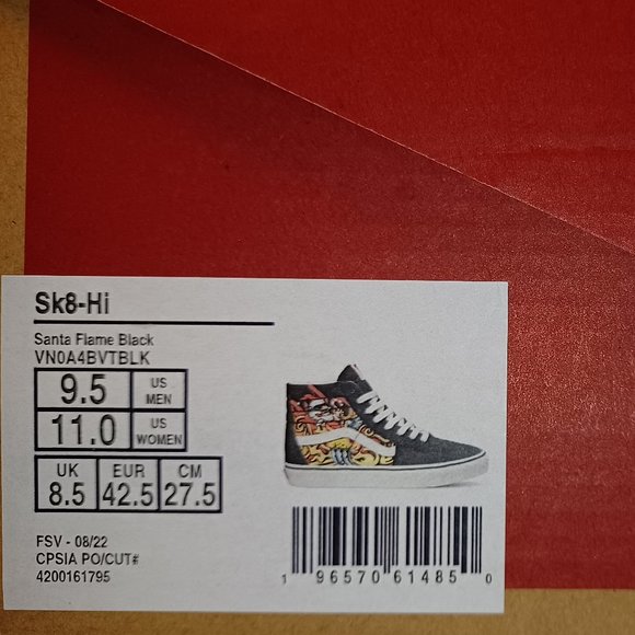 Vans Sk8-Hi Santa Flame Suede Canvas Black  Men's 9.5/Women's 11 VN0A5HZZA5P - Picture 3 of 14